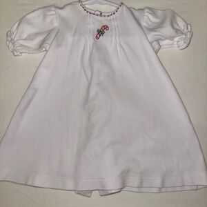 White Baby Dress with Candy Cane Embroidery